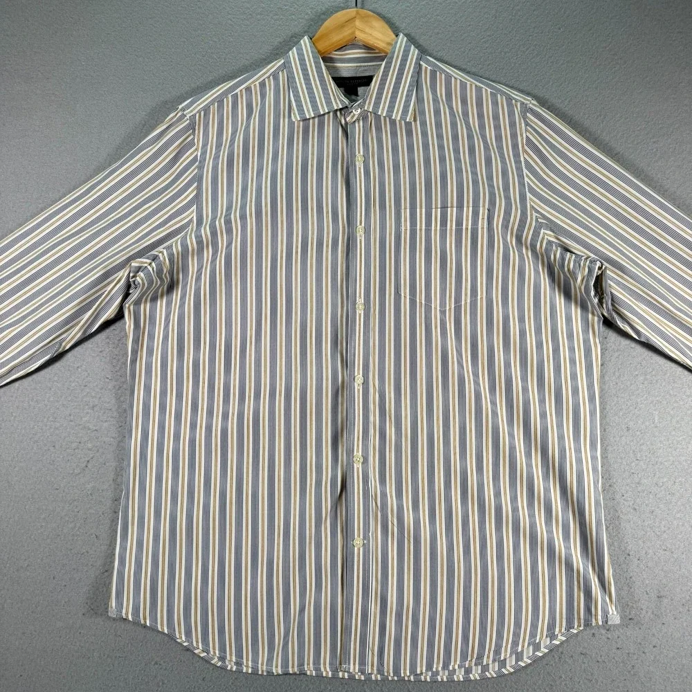 Vintage Banana Republic Button Up Shirt Men Large 16-16.5 White Gray Striped Y2K